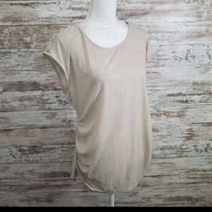 CALVIN KLEIN Latte Ruched Side Metallic Knit Top
